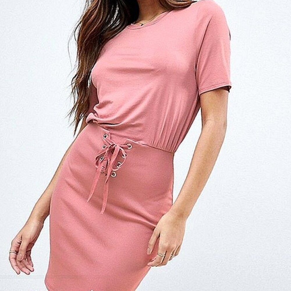 ASOS Plus Dusty Rose Lace-Up Waist Midi Cocktail Dress Women’s US 14 NWT